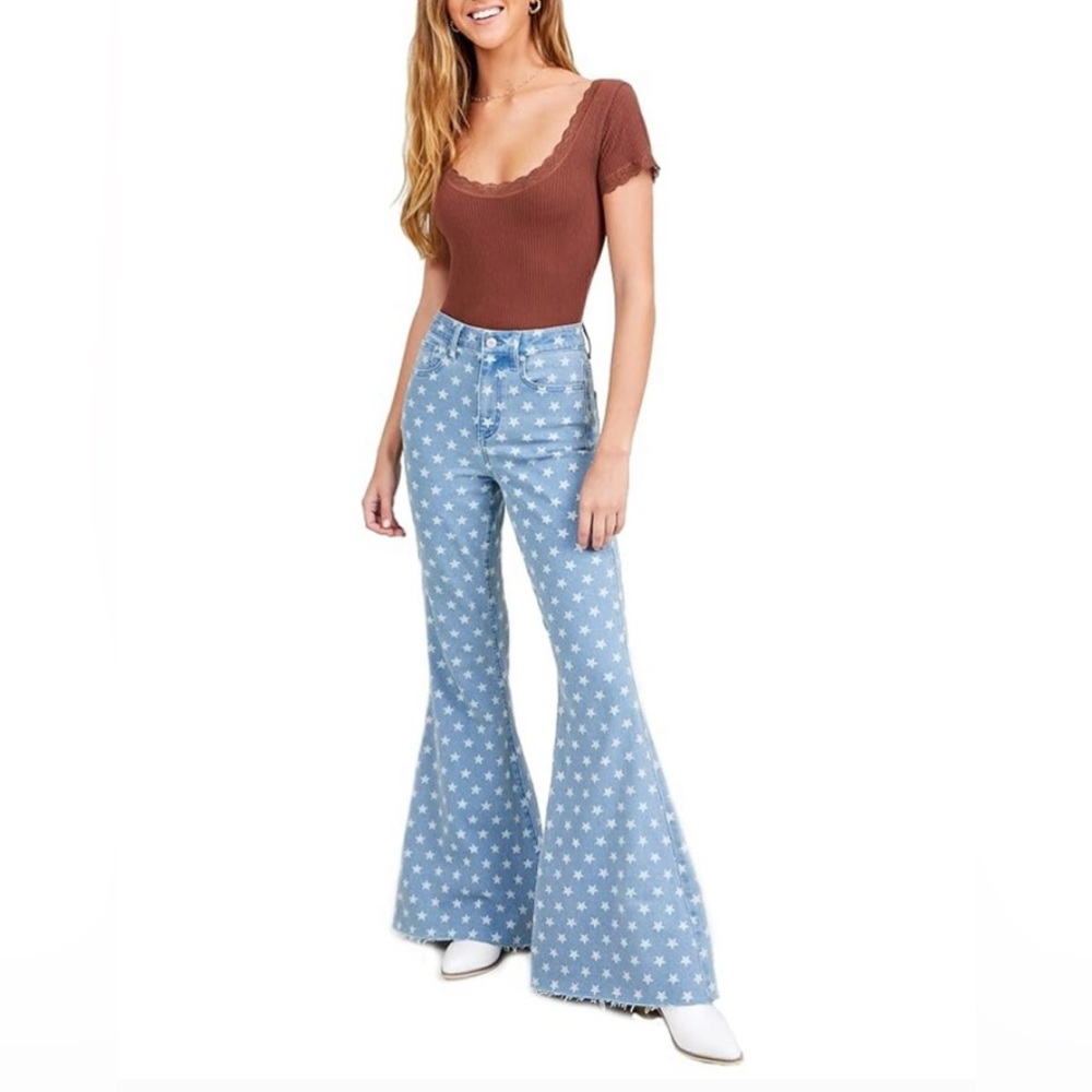 Altar’d State Blue Star Pattern Flare Jeans size 25